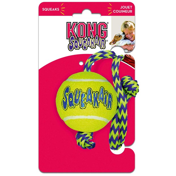 Игрушка для собак KONG® Squeakair® мяч с веревкой - фото 6251